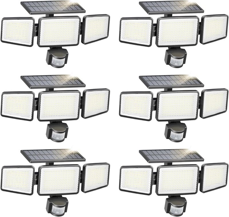 Philips Solar Security Light Outdoor 302 LED 1200lm，Solar-Powered Waterproof Wall-Mounted Flood Light w/PIR Motion Sensor, 3 Heads, IP65 Waterproof, 3 Modes 6 Packs - Image 1